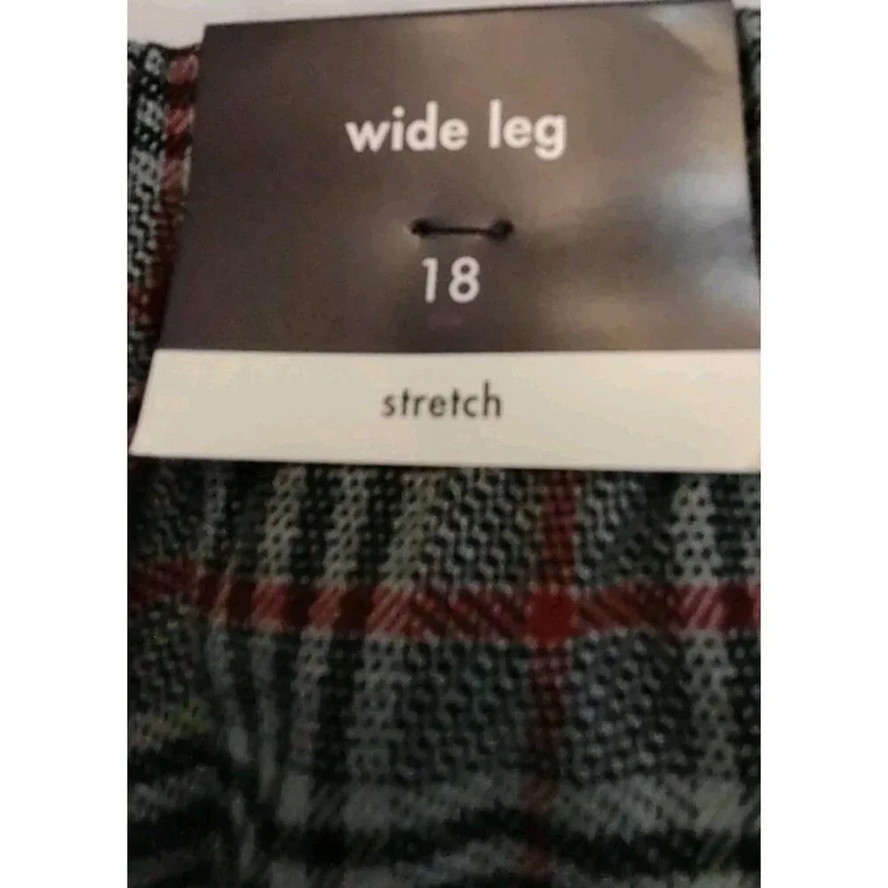 Ava & Viv Women High Rise Wide Leg Trousers Gray Plaid Plus Size 18 Stretch - Picture 6 of 15